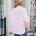Fashion cross-border women's clothing new arrival   casualloose one-row button long sleevesstripesshirttops trendy
