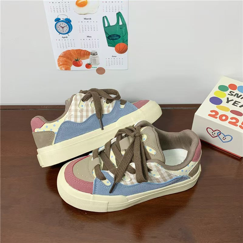 Campus style sneakers for women 2026new arrivalniche style designpreppy styleeasiest for matchthick sole color matchingk-stylecasualwhite shoes