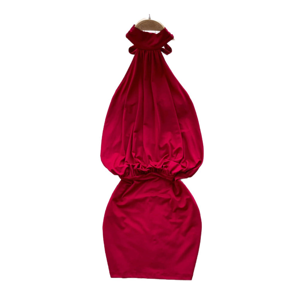 Sexy halter pure desire red hip cover dress women's summer hot girl royal sister backless silm slimming look hip cover skirt