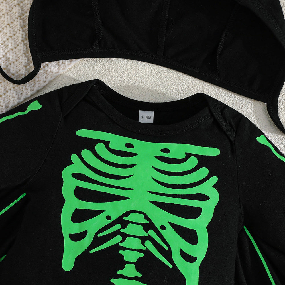 new halloween baby costume: skeleton & bat long-sleeve romper with hat