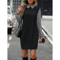 fashion  autumn new arrival polo collar polka dot printing lantern sleeve elegantshortdress