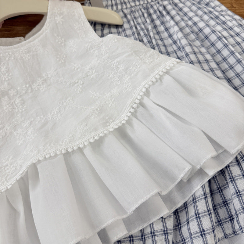 New girls' spring outfit: korean style sleeveless ruffle embroidered set - trendy and stylish children's clothing for baby girls