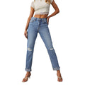 Independent station raw edge jeans for women new arrivalfashion ripped raw edge straight-leg pants stretch washed jeans