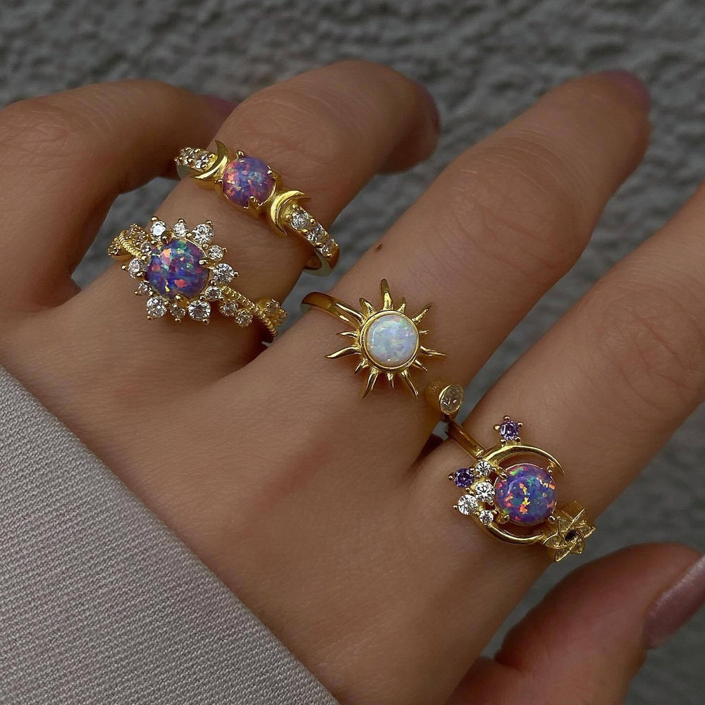 European and american cross-border fashion ins gemstone ring - sun & moon diamond-studded light luxury high-end geometric ring set for women