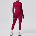 seamless pure color tight high elastic breathable zipper nine-point sports suit running fitness yoga suit two-piece set
