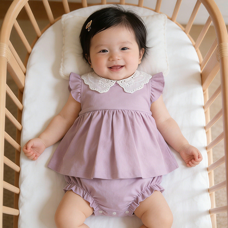 Infant and toddler summer clothing, baby girl rompers, newborn full-month princess onesies, lightweight outdoor crawling suits