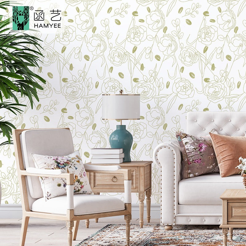 Cross-border sketch flower wallpaper thickened waterproof PVC wallpaper self-adhesive background wall decoration personalized wall sticker cloth with glue