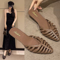 2025 new summer korean style fashion hollow-out sandals women's versatile outdoor wear soft sole square heel mesh half slippers