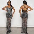 C6689 cross-border   fashion women's solid color mesh rhinestone camisole maxi dress