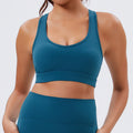 Eco-friendly recycled fabric new slimming criss-cross back yoga tank top with built-in bra pads
