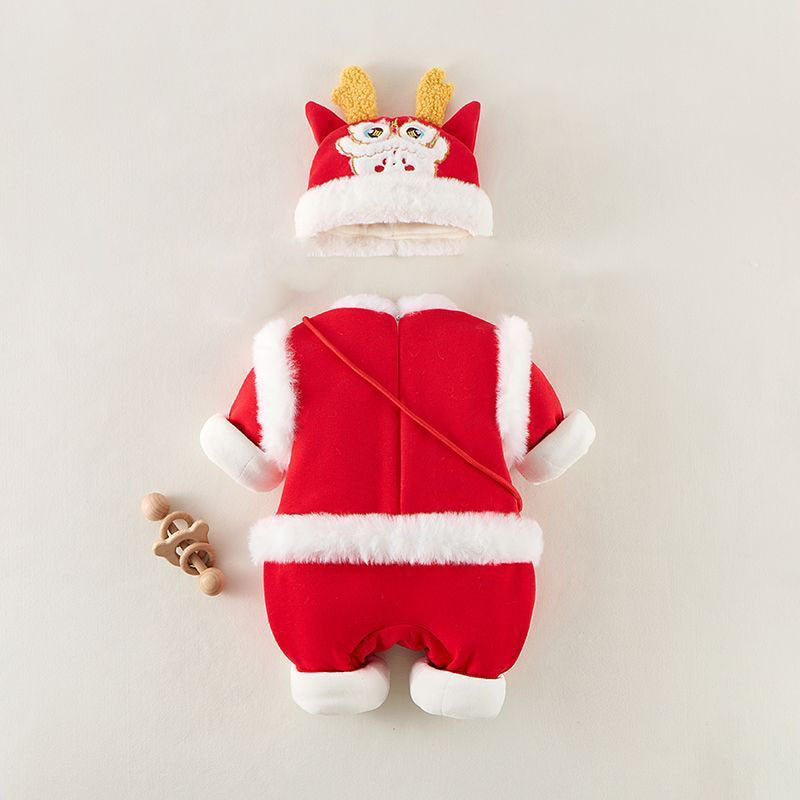 Baby clothes winter cotton jumpsuit new year's greetings baby 100 days old red festive khaki new year clothes