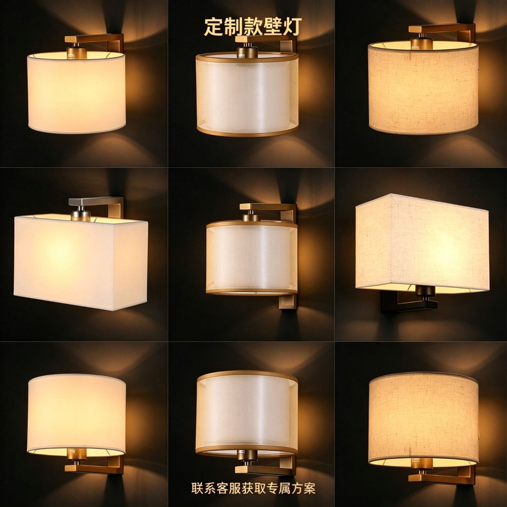 Custom hotel bedside wall lamp bedroom wall sconce fabric shade reading light cross-border american style indoor minimalist lampshade led light
