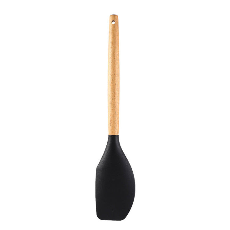 in stock silicone kitchenware for home non-stick pan cooking spatula baking colorful wooden handle kitchen supplies