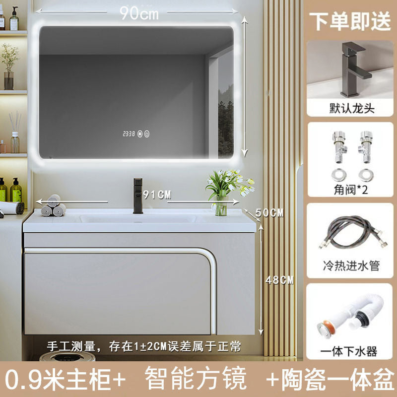 [Customized] Side storage bathroom cabinet ceramic integrated hand wash basin bathroom solid wood bathroom cabinet combination