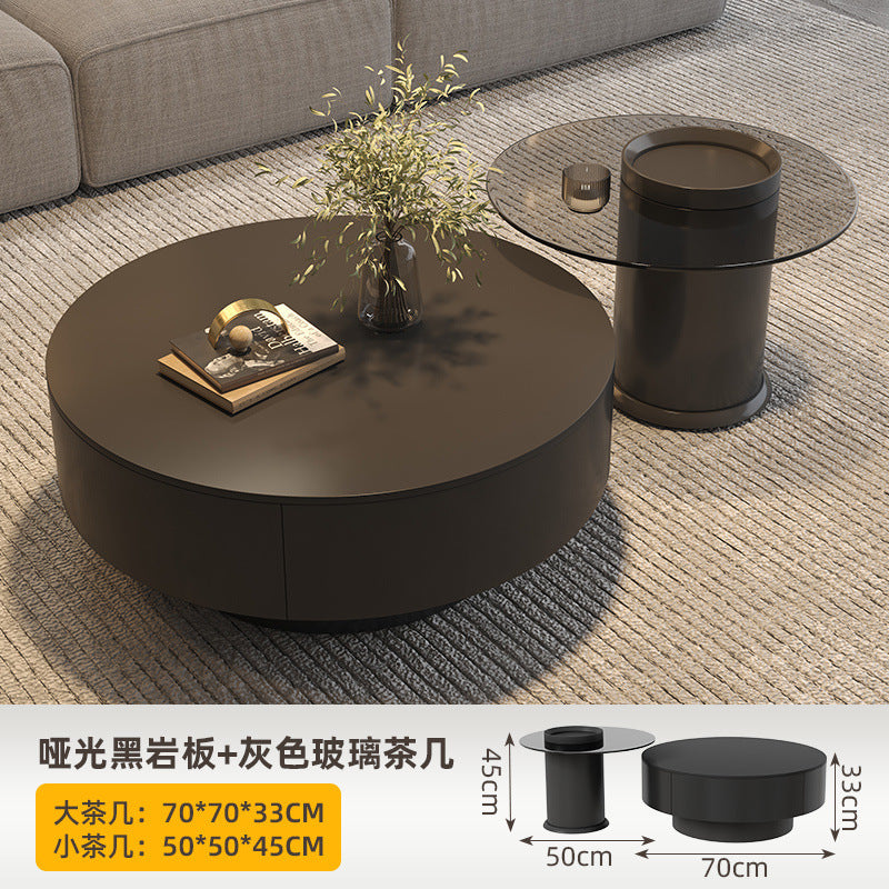 Minimalist sintered stone coffee table - small apartment, modern minimalist, light luxury, high-end round living room table, black, home, trending coffee table