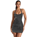C7179 cross-border   fashion women's sexy halter neck rhinestone bodycon mini dress