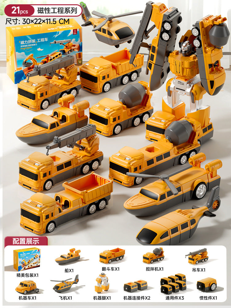 Kids' toy car set - construction vehicle transformation puzzle - fire truck included - perfect birthday gift for 3-4 year old boys