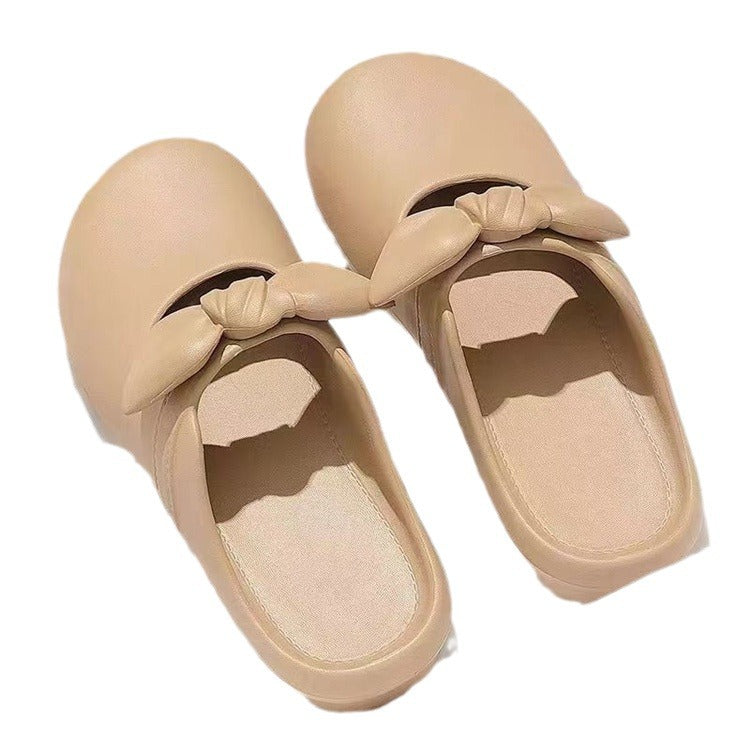 Bow-tie heeled slippers for women, perfect for summer wear. new 2024 style, these slip-on slippers are soft-soled, ideal for lounging at home or as stylish outdoor footwear