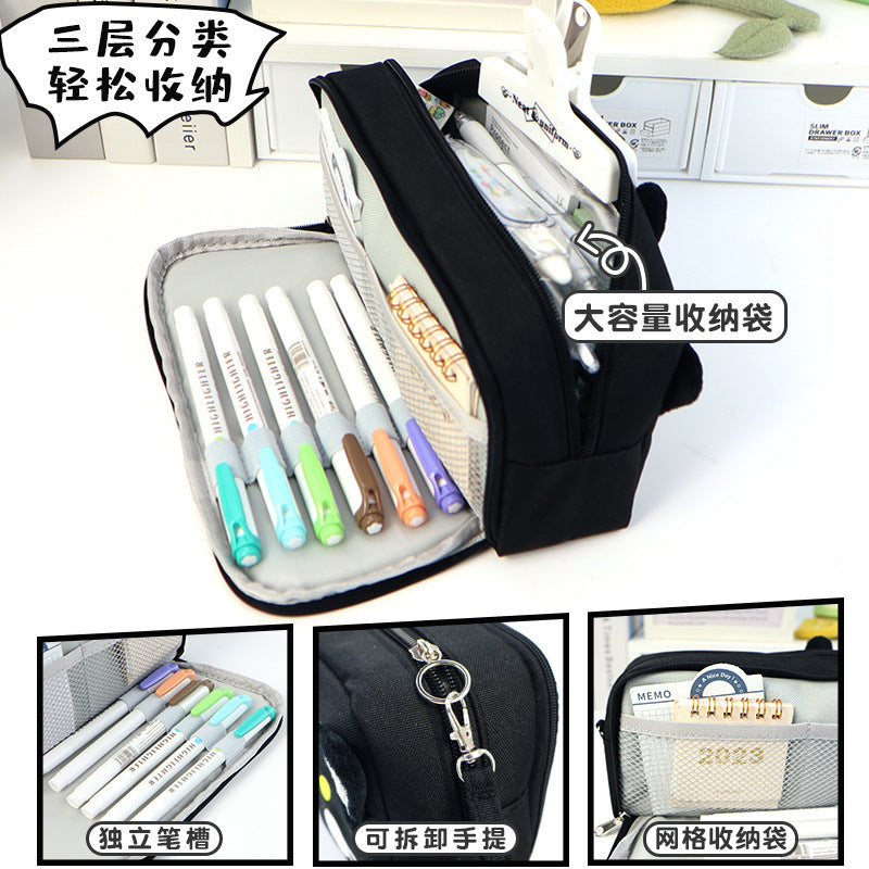 Pencil bag custom primary school students niche pencil case large capacity high value cat stationery bag junior high school girls pencil bag