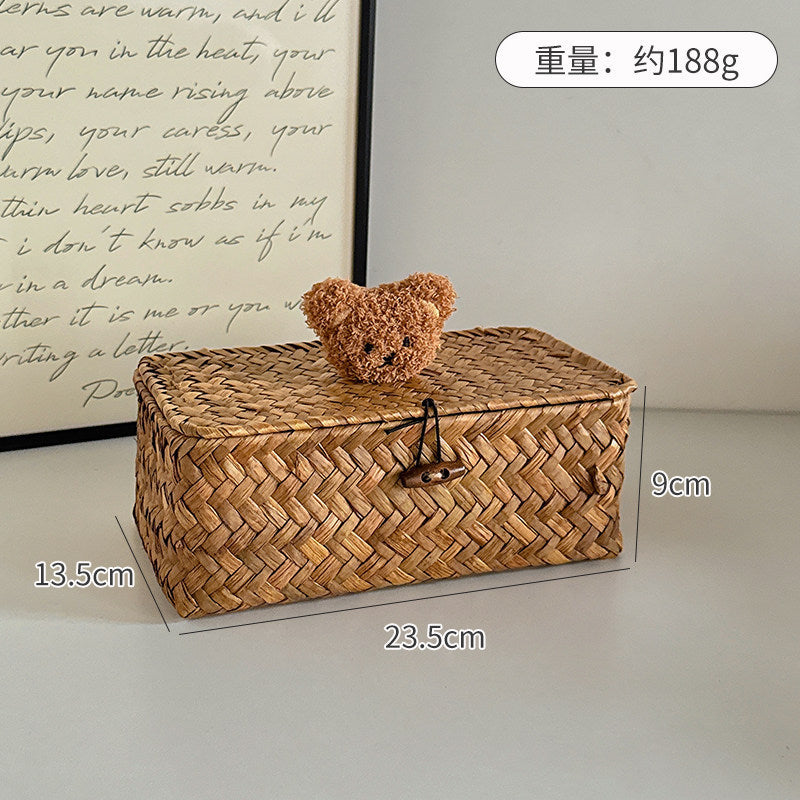 Rattan storage basket desktop storage box cosmetics miscellaneous woven storage basket storage box with lid snack box