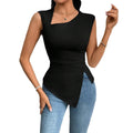 Amazon cross-border women's fashion: european and american elegant style t-shirt,  spring/summer new arrival, asymmetrical neck, slim-fit cropped solid color top