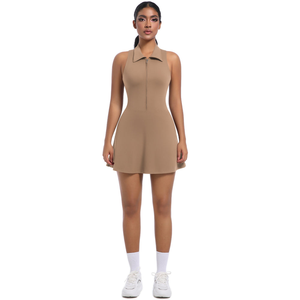 New women's cross-border slim-fit high-waisted turn-down collar activewear dress set for running, golf, tennis, and yoga
