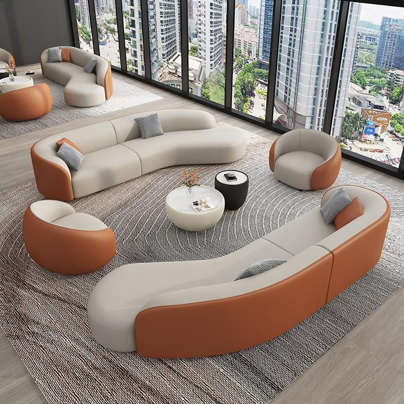 Minimalist hotel lobby, grand hall, vip lounge, reception area, sales & negotiation lounge, living room curved leather sofa