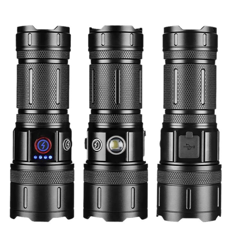 Cross-border new multi-functional outdoor white laser flashlight charging capacity display output LED emergency strong light flashlight