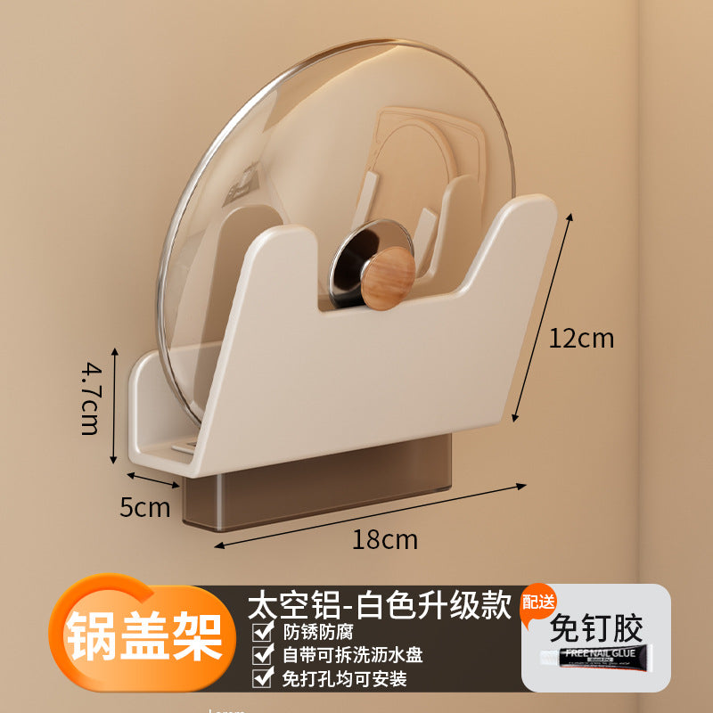 White Kitchen Shelf No Punching Wall Hanging Knife Holder Seasoning Household Multifunctional Cutting Board Wall Storage Rack