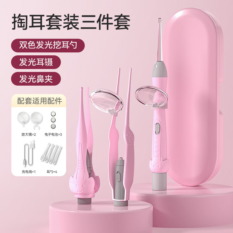 New arrival luminous ear scoop baby with light rechargeable ear scoop set kids adult tweezers ear picking earwax ear