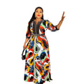 e-commerce   new print dress african plus size women's hotfix rhinestone beaded maxi dress