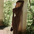 Women's fashion french style slim-fit shirred asymmetrical long sleeve dress - autumn  new arrivals for export