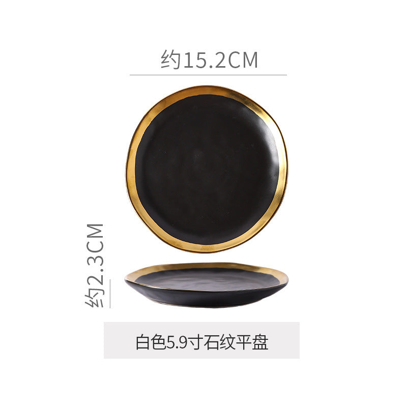 Retro special-shaped ceramic western food steak plate electroplated gold accessible luxury style western food salad bowl mug high-looking plate