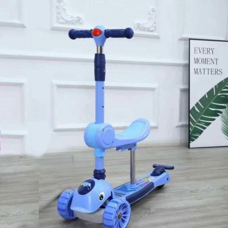 Foldable children's scooter 2-8 years old three-wheeled flash scooter rocking car walker can sit and ride baby car