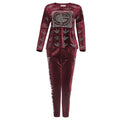 new winter collection: african-inspired hotfix rhinestone & beaded letter long sleeve tee + pencil pants fashion casual two-piece set