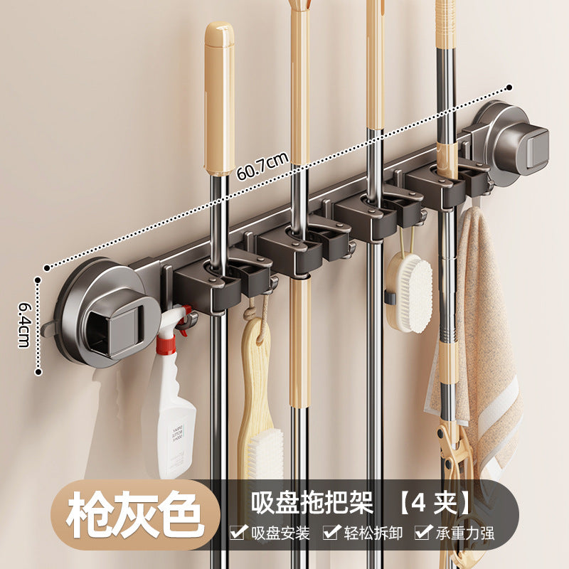 Suction cup mop holder wall mount - no drilling required, bathroom wall fixed storage rack, toilet door back organizer, bathroom storage essential