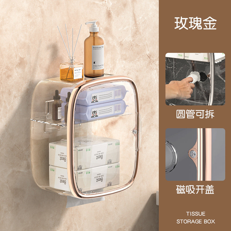 Bathroom toilet paper box toilet tissue box paper box waterproof wall-mounted punch-free storage rack roll paper box