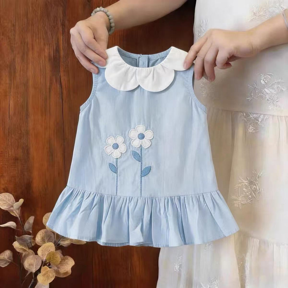 Girls' fresh sleeveless dress - summer  new arrival: petal collar, cute & gentle style, floral print, wide shoulder tank dress