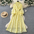 French romantic stand collar lantern sleeve lace dress - women's summer slimming a-line maxi dress - elegant & chic