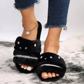 autumn winterflatseasiest for matchinscasual one-piece cotton slippers indoor and outdoor wear rhinestone pearl fur slippers