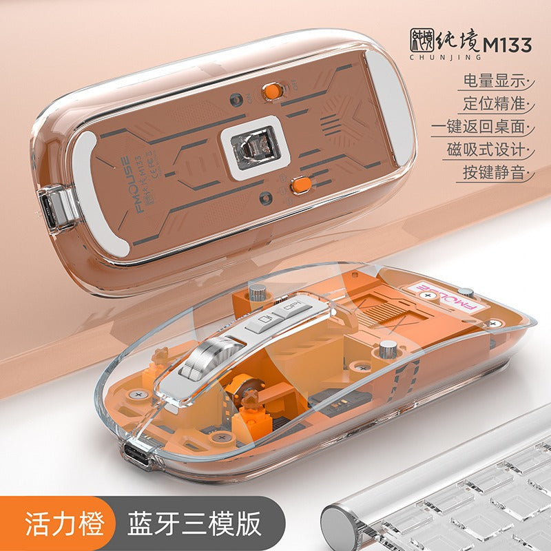 Tiger cat m133 wireless bluetooth tri-mode transparent mouse - rechargeable, low profile, ideal for women, tablets, laptops, and office use