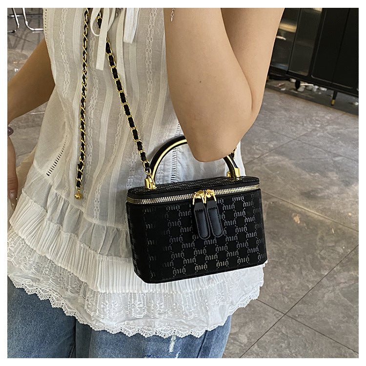 Cross-border miu letter box bag light luxury printed messenger bag European and American fashion chain niche single shoulder underarm women's bag