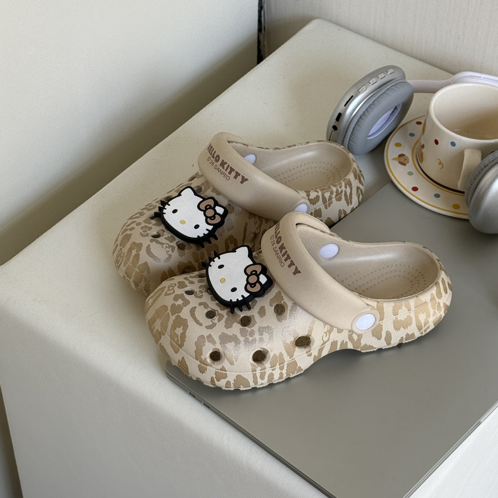 New kitty cat leopard print clogs - women's non-slip, odor-resistant summer outdoor slippers, indoor house slippers