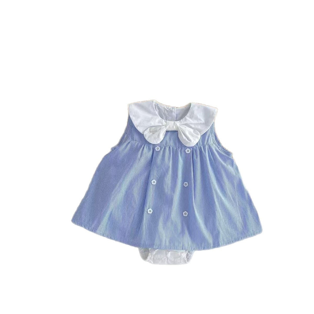 Korean style girls' dress  new girls' princess dress, stylish girls' sailor collar vest dress with bow