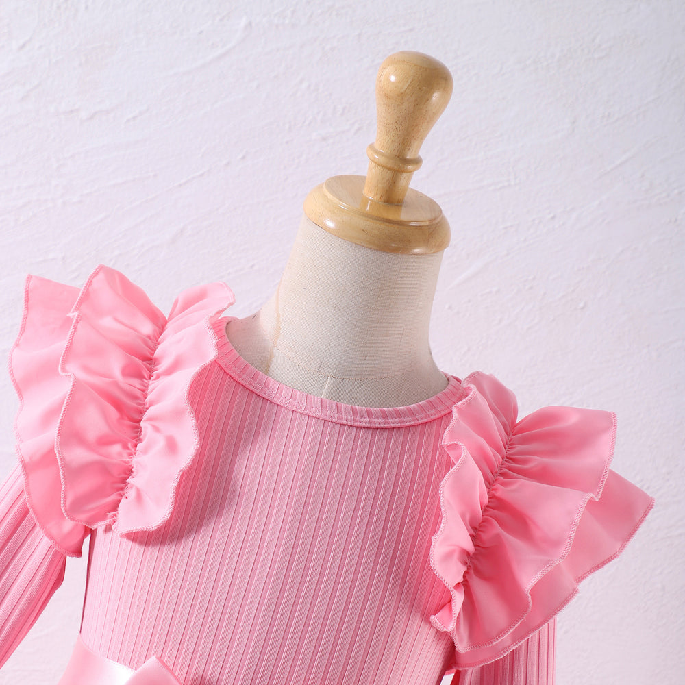 Girls' ruffle-trimmed mesh long-sleeve dress (toddler & little girl)