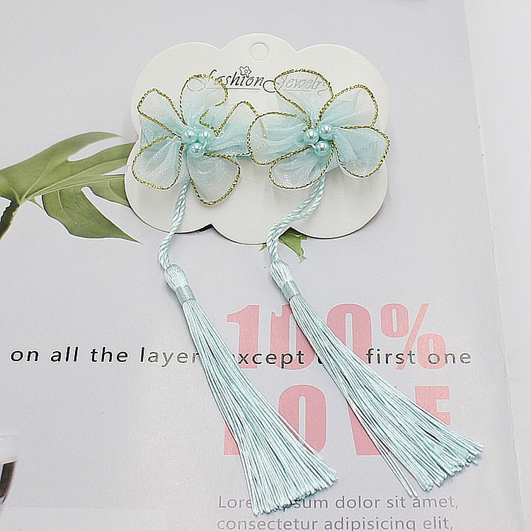Hair accessories, hairpins, kids, girls, han dynasty accessories, gold edge tassels, costumes, ribbons, chinese style, antique style, pink