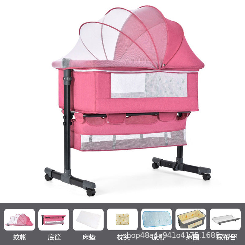 Newborn multifunctional crib convertible to big bed, baby bed, bassinet, foldable, mobile, adjustable height, portable