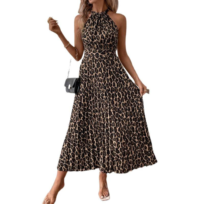 Women's  spring/summer new arrivals: european and american fashion sexy v-neck backless leopard print hot girl dress