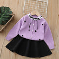 Girls' outfit:  autumn/winter new collection - skirt set with round neck, heart-shaped bow, lace knit cardigan, and stylish two-piece design