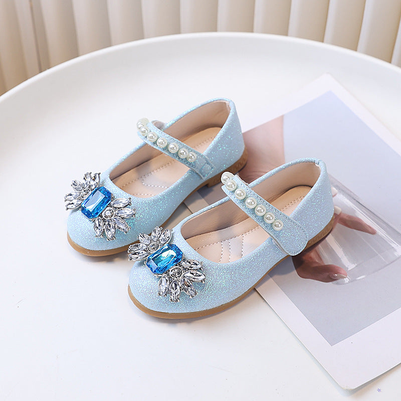 Girls' princess shoes - new spring/autumn  collection - kids' leather shoes with crystal butterfly flower detail - baby flats